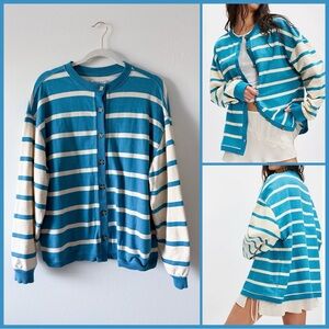 Free People Classic Striped Cardigan Size XS Blue Combo PreLoved